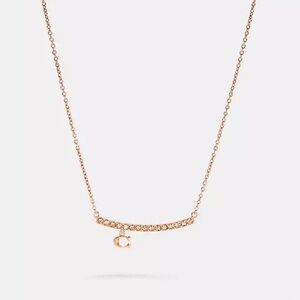 Coach Pave Bar Charm Frontal Necklace in Rose Gold